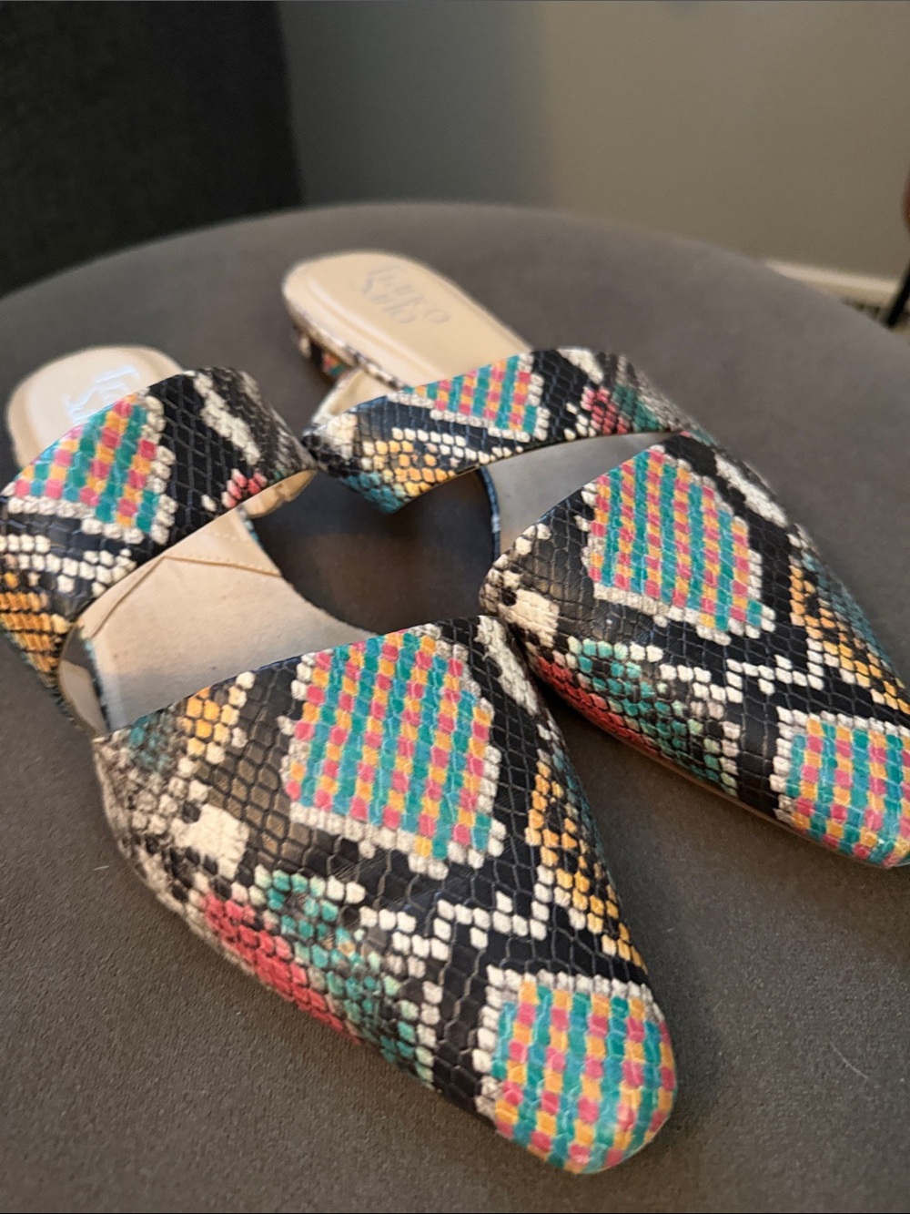 Franco Sarto Brinda Multicolor Snake-Print Pointed Slip-On Mules Womens 8.5
